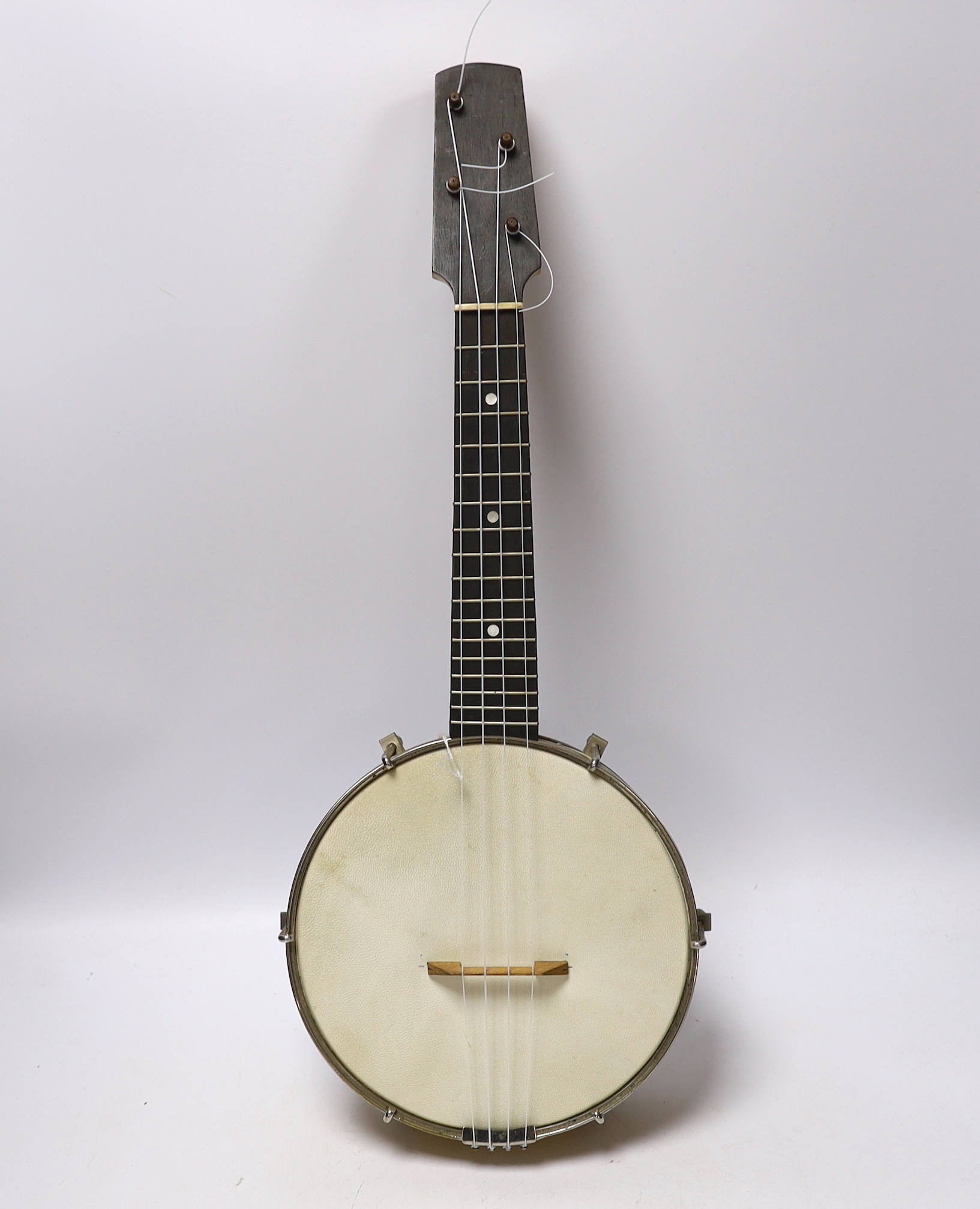 A cased banjo ukulele